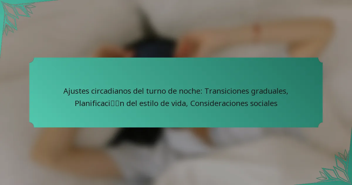Ajustes circadianos del turno de noche: Transiciones graduales, Planificación del estilo de vida, Consideraciones sociales